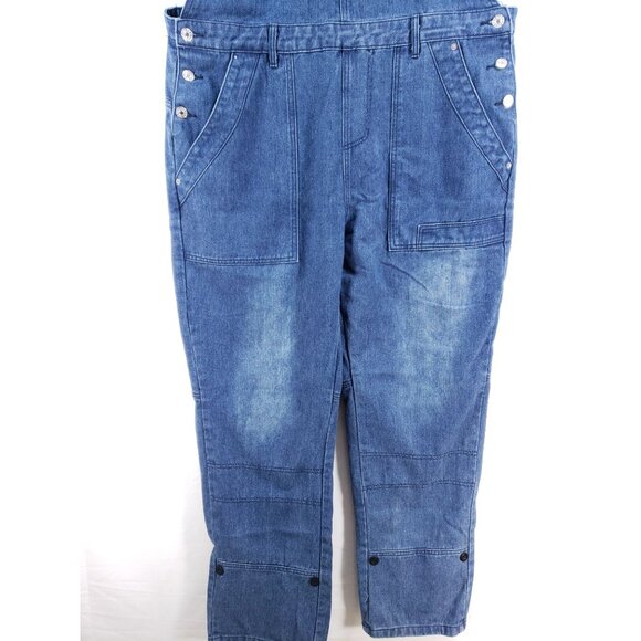 Womens Blue Denim Overalls 44x32 Adjustable Straps Straight Leg - Picture 9 of 10